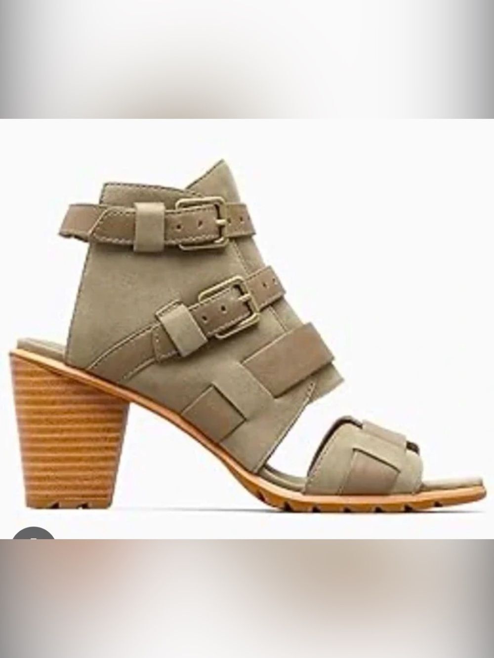 Sorel Nadia Buckle Sandals Olive Green Leather Block Heel Cage Sandals Size 8